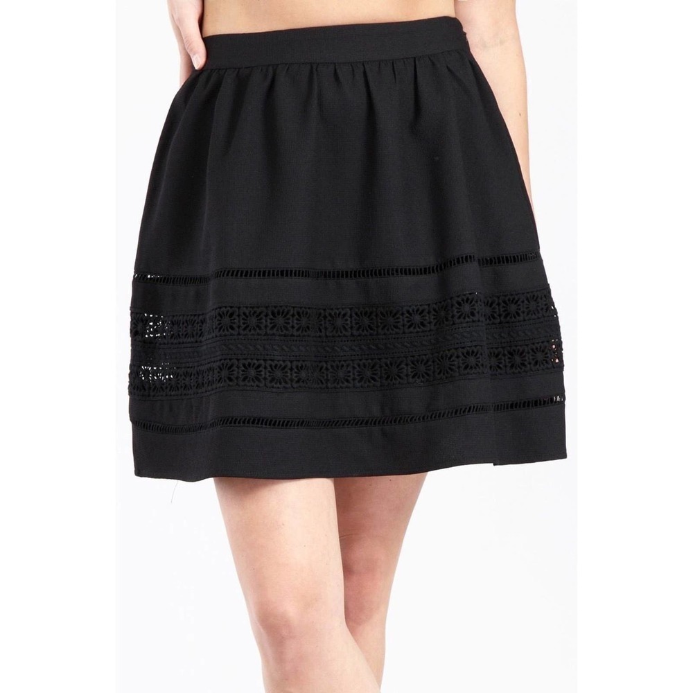 Womens A-Line Skater Skirt Size S Black Eyelet Embroidered High Waist Circle